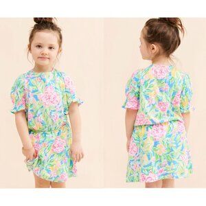 Lilly Pulitzer Girl M 8-10 L Garden Grove MINI ADLEY ROMPER Cotton Puff Sleeves